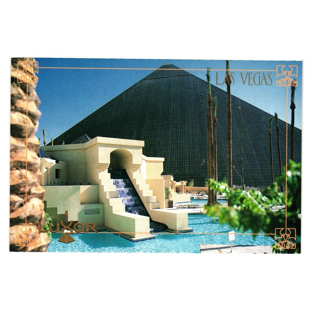 Luxor Hotel Casino Exterior Outdoor Pool Fountain Vintage Postcard 1993 Vacation